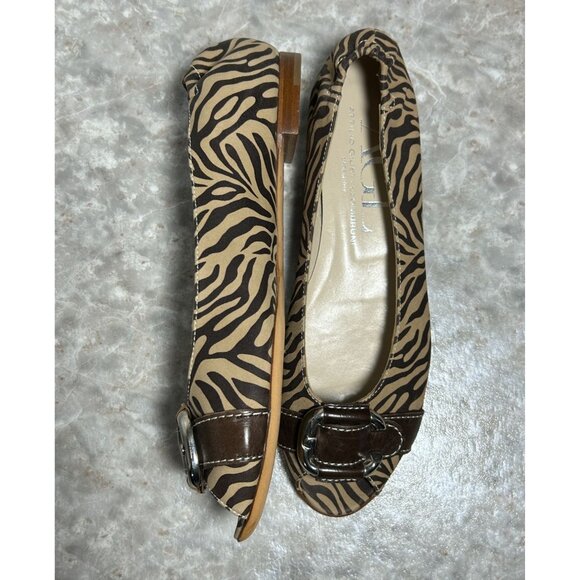 AGL Attilio Guisti Leombruni Zebra Ballet Peeptoe Flats in Brown - Sz 40 (9.5) - Picture 1 of 8